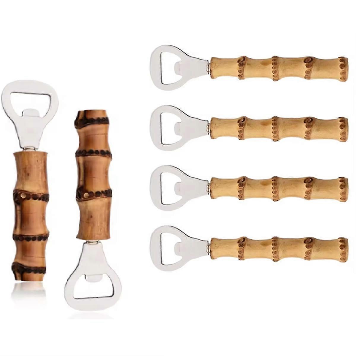 Bamboo Handle Bottle Opener Portable Bottle Opener Suitable for Restaurants and Home Use Beer Bottle Opener 6 Pcs