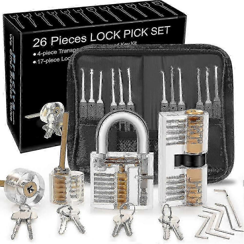 Lock Picking Kit, 26-piece Lock Picking Kit, Practice Tools With 4 Clear Locks