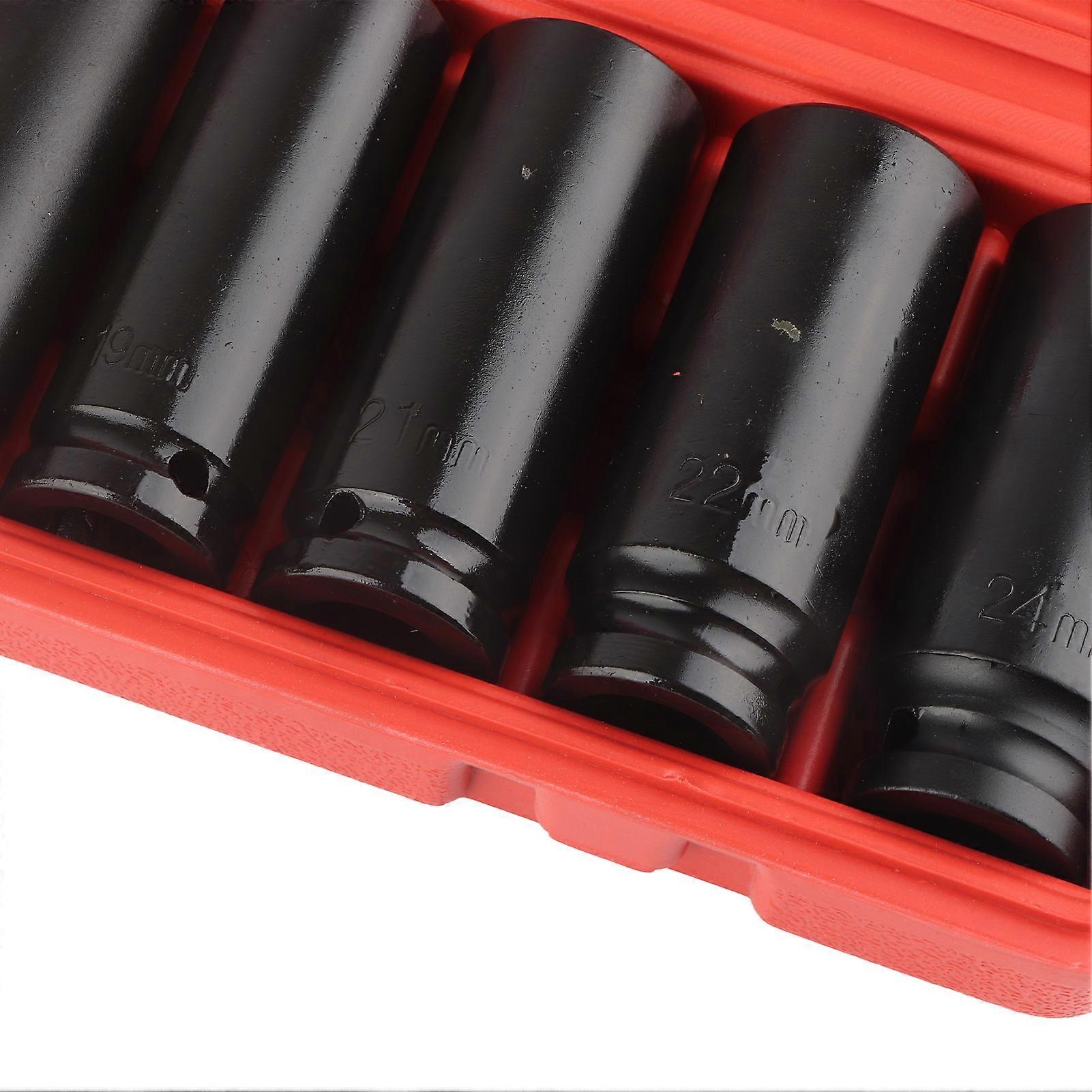 10pcs 1/2" Deep Impact Socket Set 6 Point Chrome Vanadium Steel