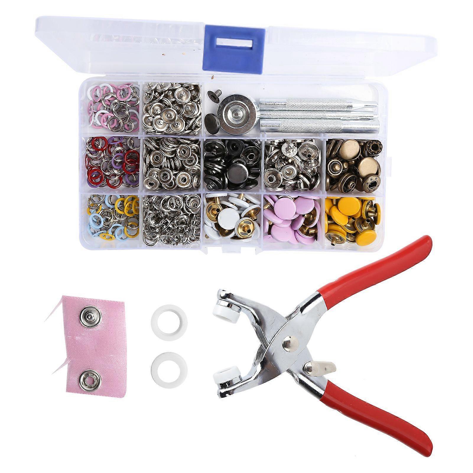 Snap Button Kit Colorful Brass Prong Press Stud Snap Fasteners with Installation Tool Set