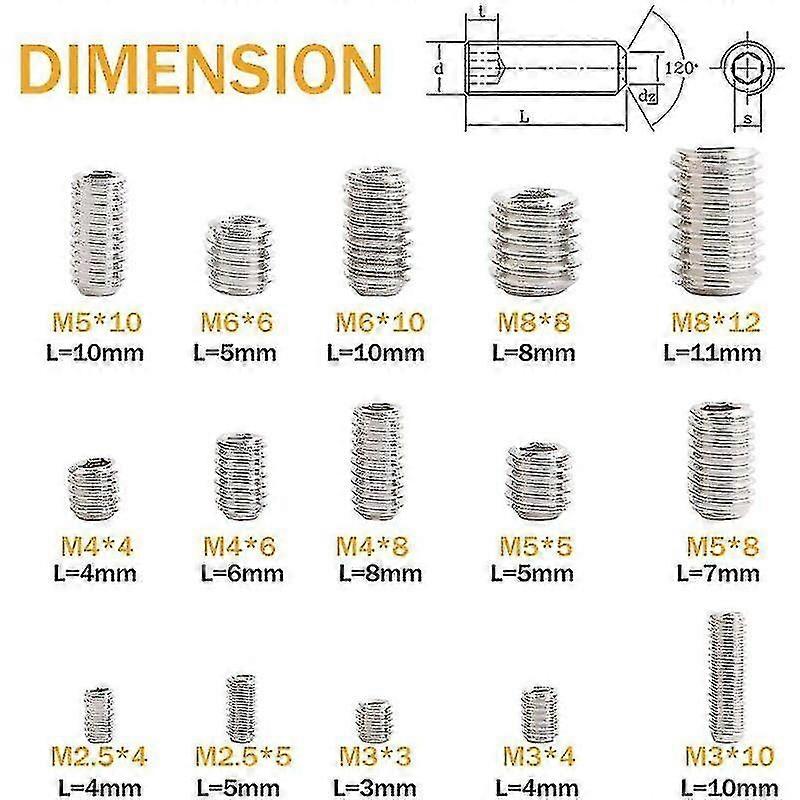 -300pcs Kit M2.5 M3 M4 M5 M6 M8 Hexagonal Grub Screws, Set Assortme...