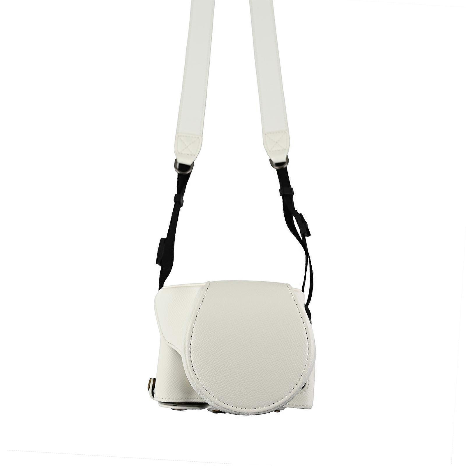 TKdaddy For Canon EOS R50 V Textured PU Leather Camera Case with Battery Hole + Strap White