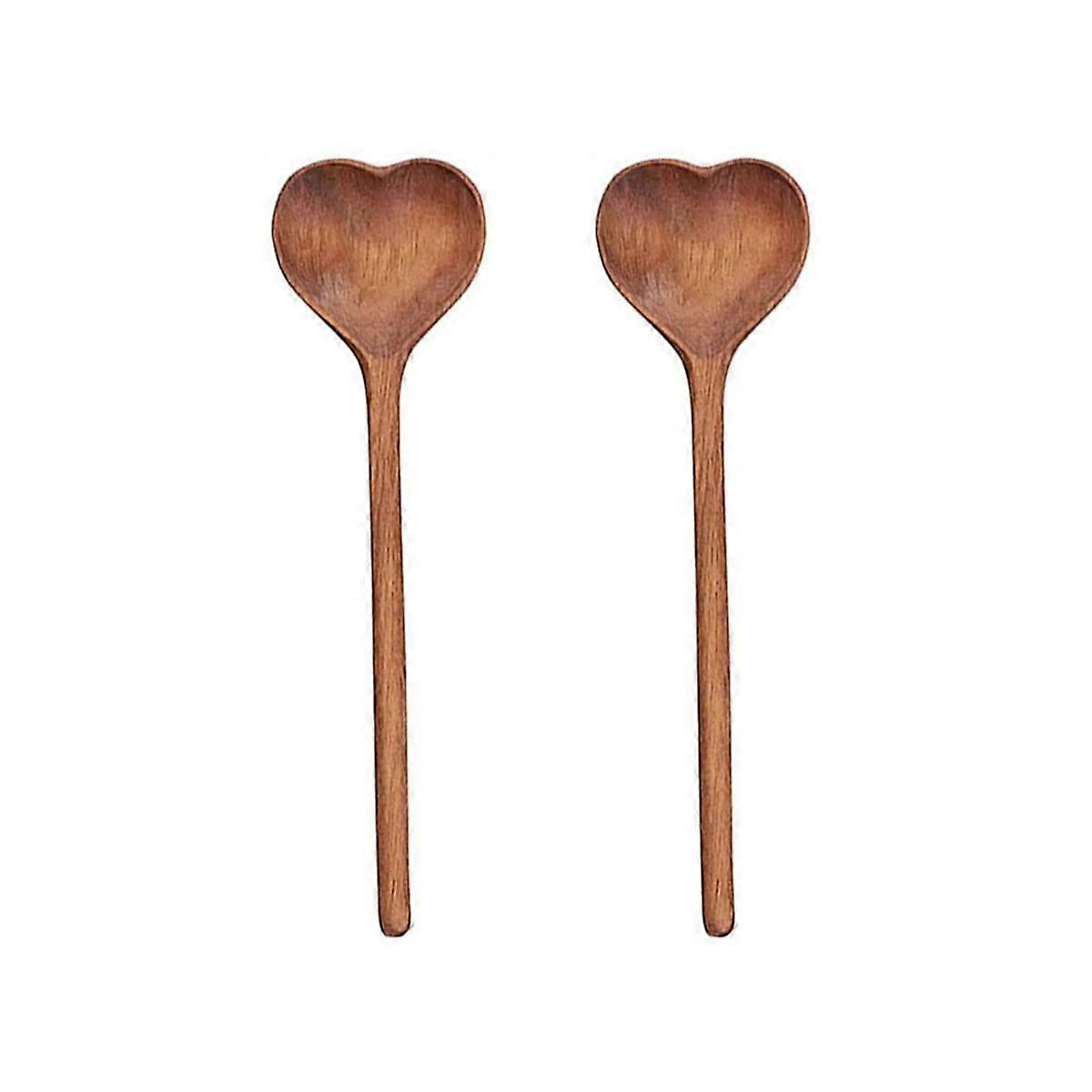 Wooden Heart-Shaped Spoons-Wooden Tea/Coffee Spoons Set (2Pcs) - Small Wooden Spoons for Condiment