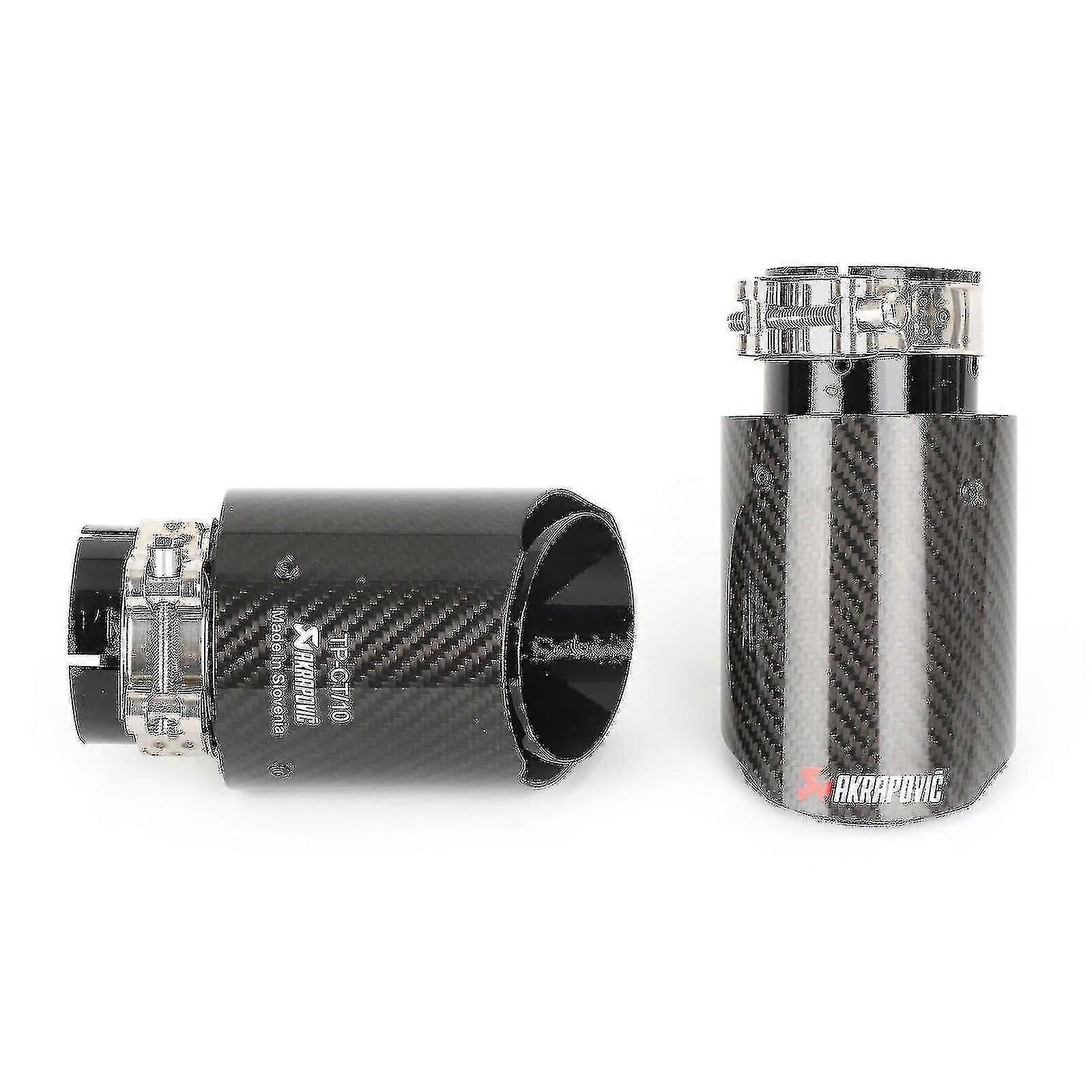 4" Akrapovic Gloss Carbon Fibre Exhaust Tips X2 Universal Tailpipe -wf