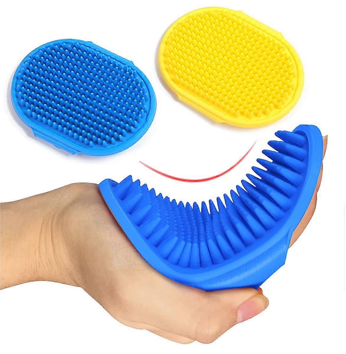Pet Grooming Brush Set Rubber Comb DogsCats Ring Handle Soothes Skin Reduces Shedding LongShortHair YellowBlue
