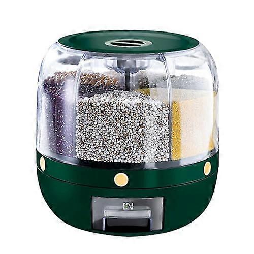 Cereal Dispenser Rotating With Six Removable Bins Green Color Length 25cm Sealed Dry Cereal Grains Storage Container