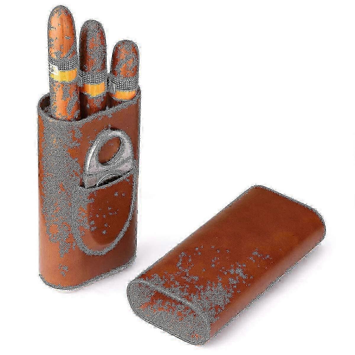 Estuche humidor de puros de cuero premium para 3 puros con cortador y forro de cedro