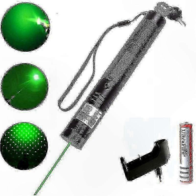 High-Powered 532nm Green Laser Pointer with Adjustable Focus, 10000m Range, Includes Charger and 18650 Battery