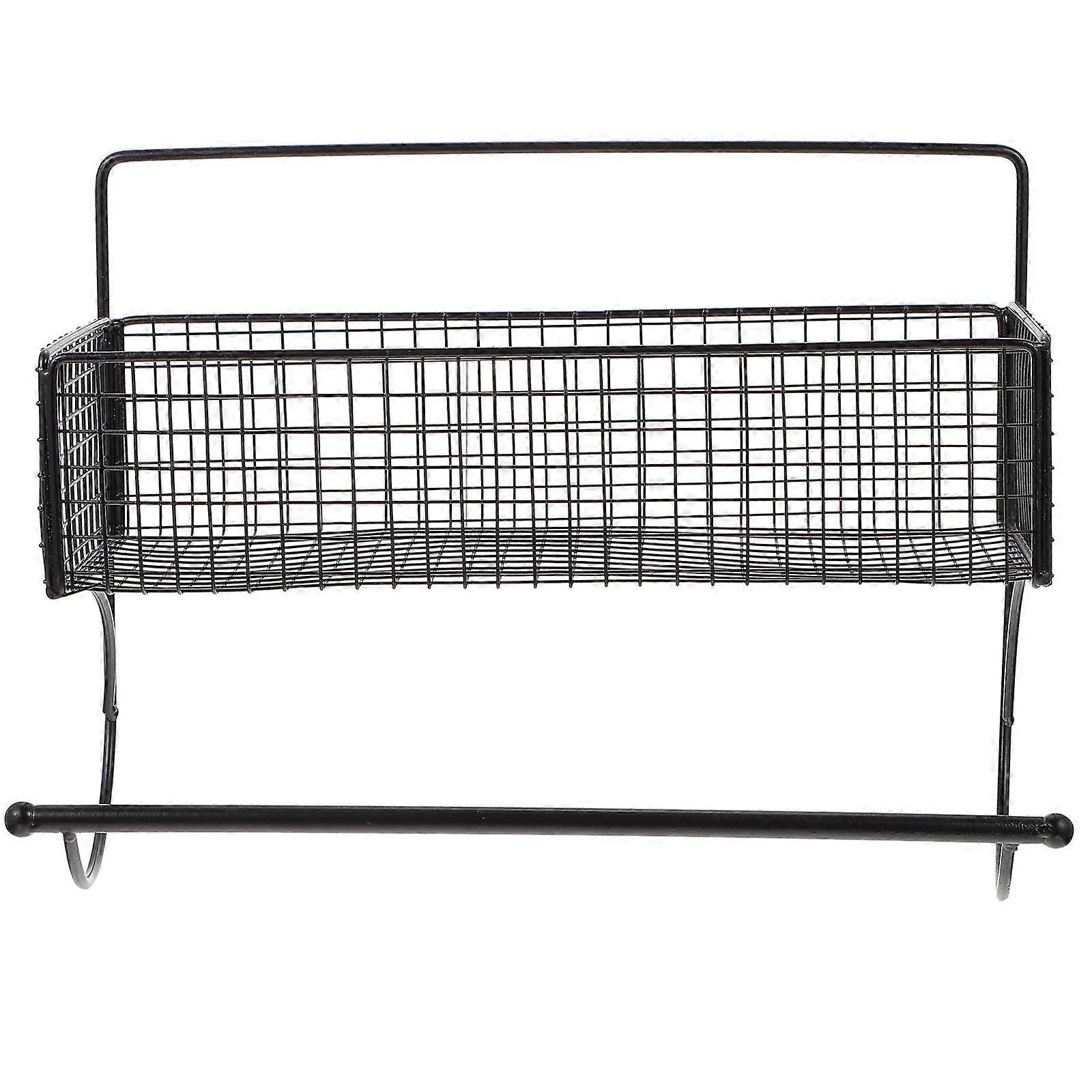 Bathroom Storage Mount with Towel Holder in Black 1Set
