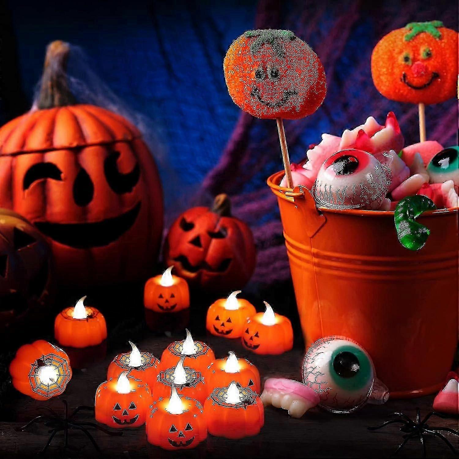 Flameless Pumpkin Tealights - Flickering Halloween Candle Decor