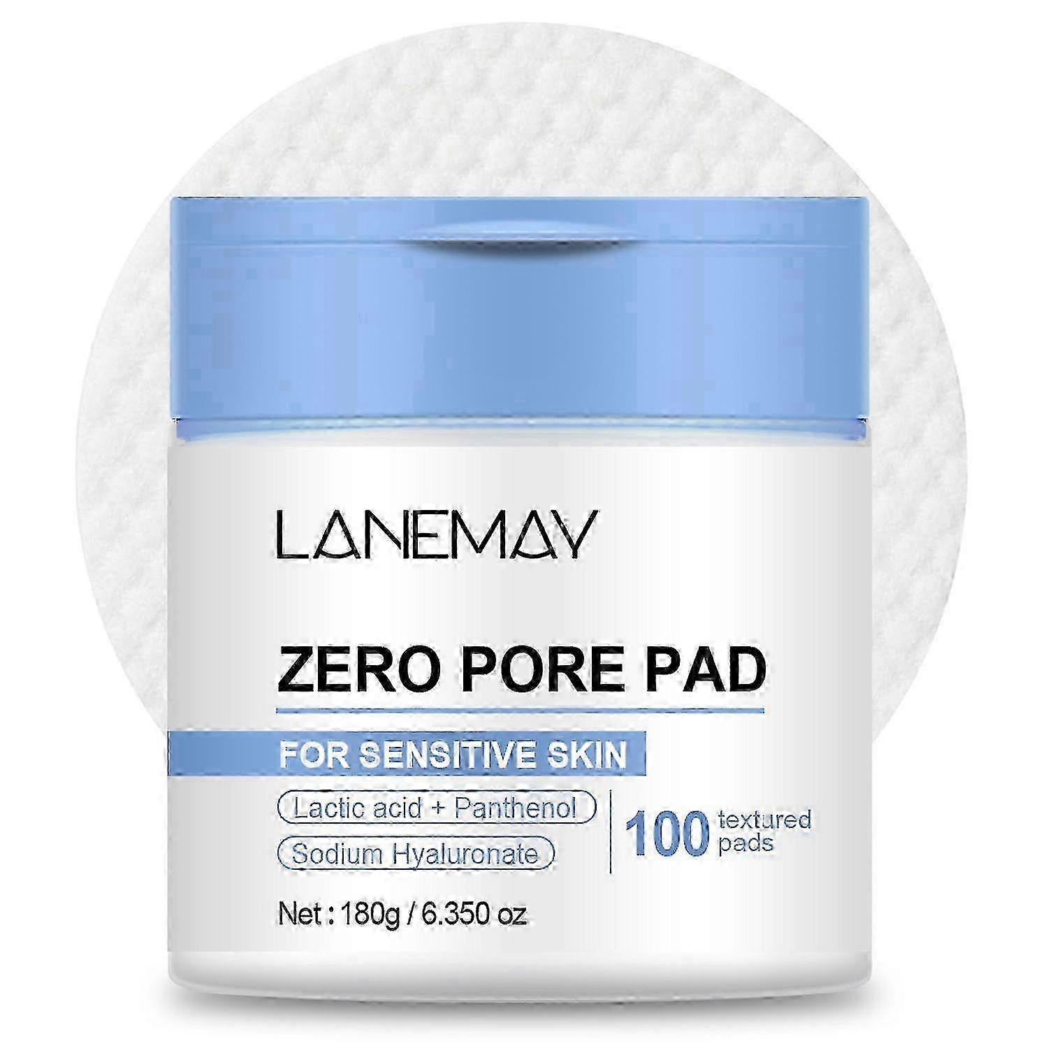 Zero Pore Pads (100 Pads) - Gentle Calming Toner Pads for Exfoliation, Minimizing Pores and Blackhead Removal with AHA Lactic Acid & Sodium Hyalu