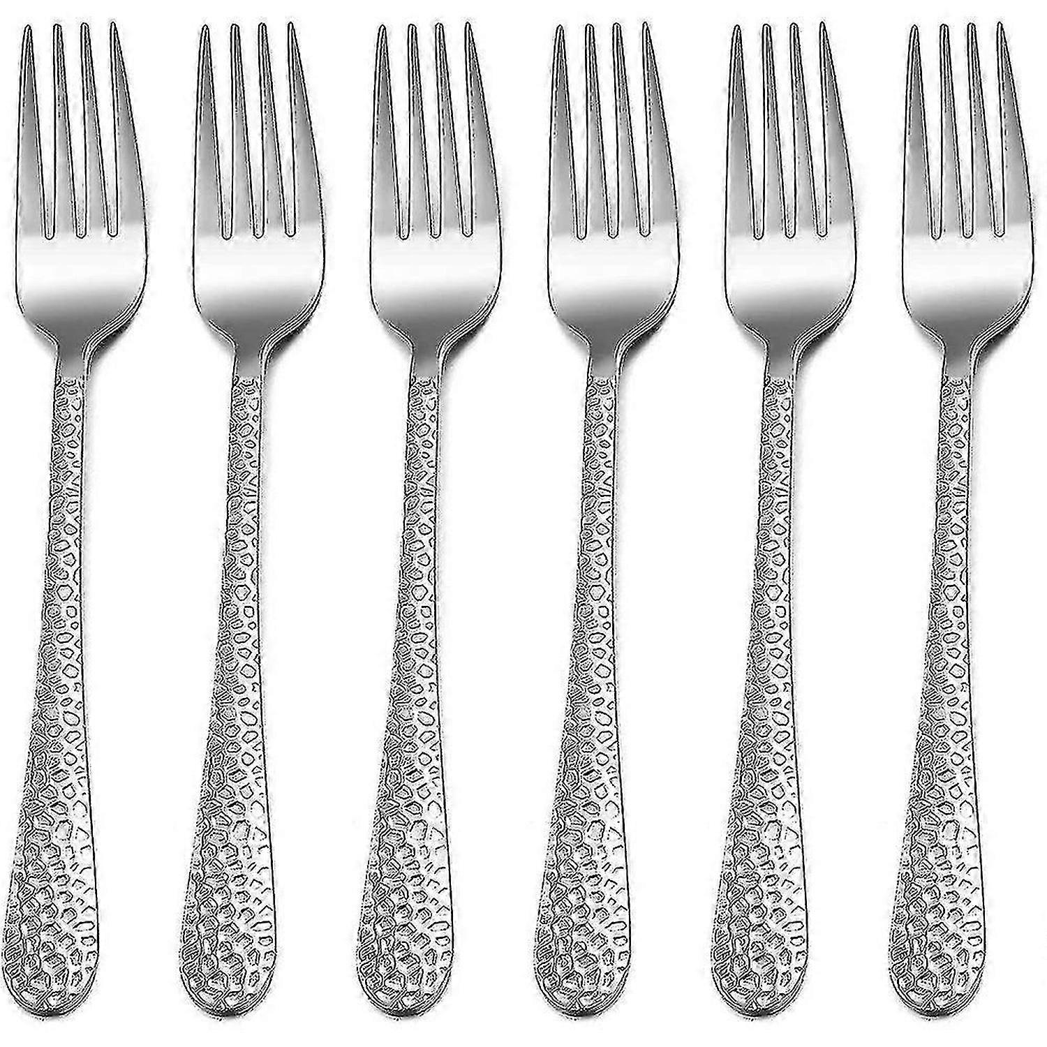 Dinner Forks Set, 6 Piece Stainless Steel Forks With Hammered Handle, Elegant