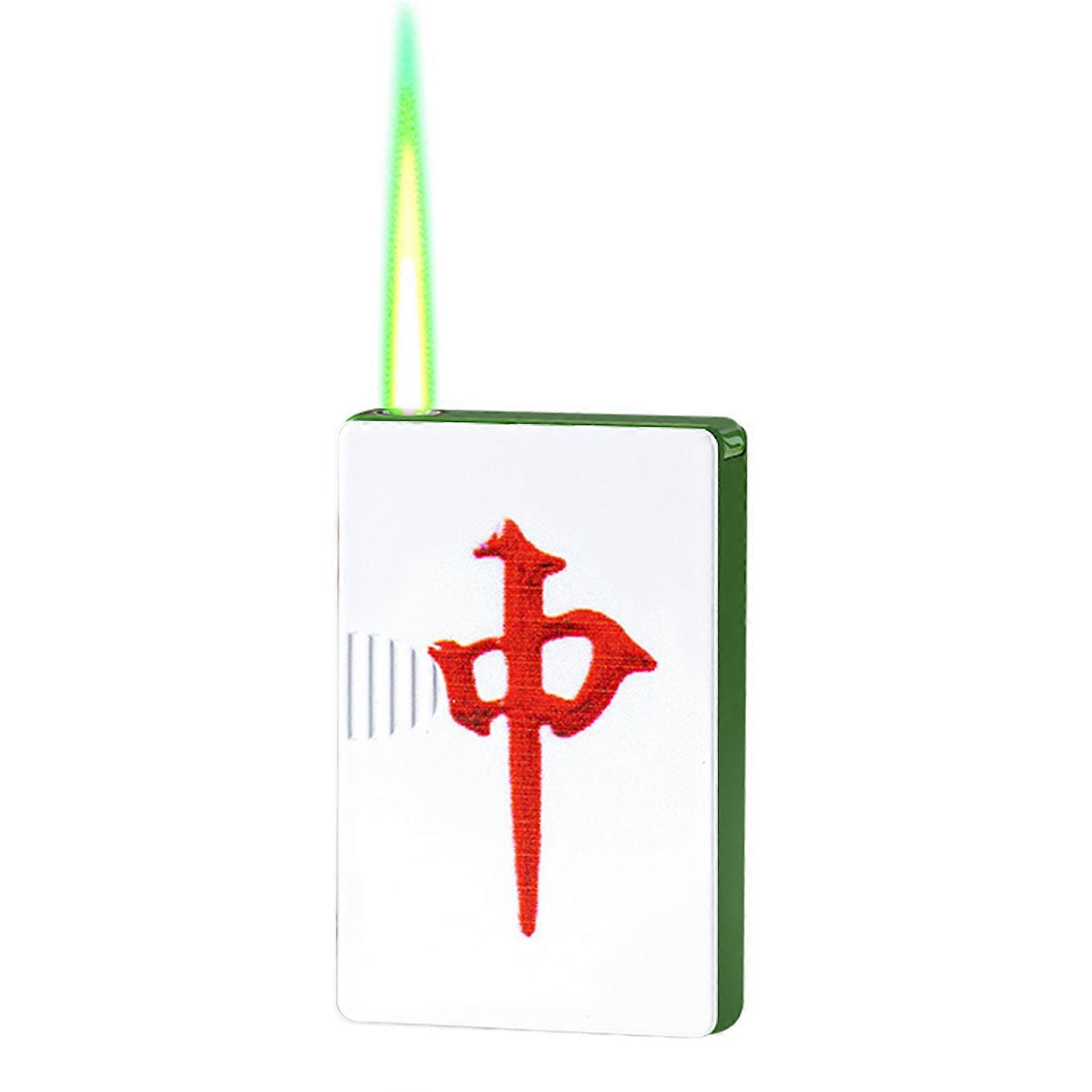 Refillable Blue Flame Torch Lighter Present For Men Unique Mahjong Design Stylish for Camping