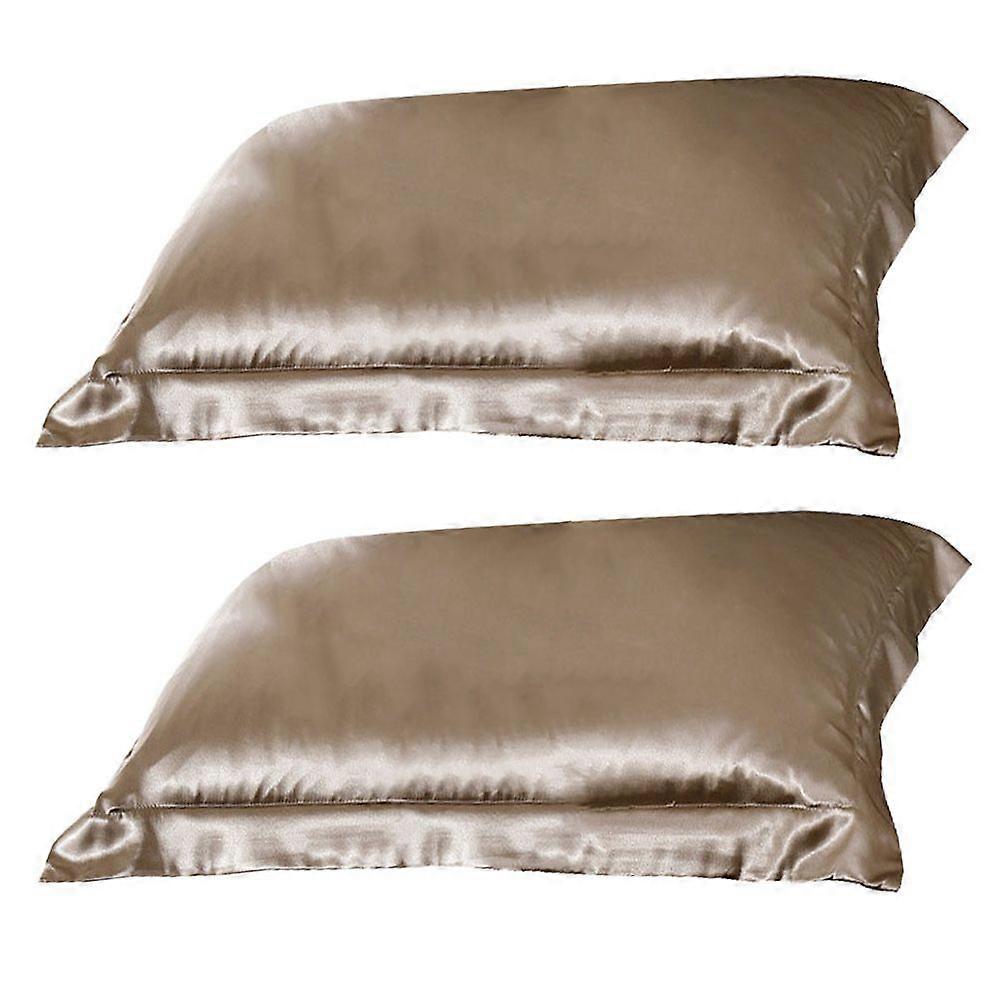 1Pair of Silk Pillow Case Ice Silk Mulberry Pillowcase Cover Square Pillow Cover Plain Color Pillow Home (Golden)