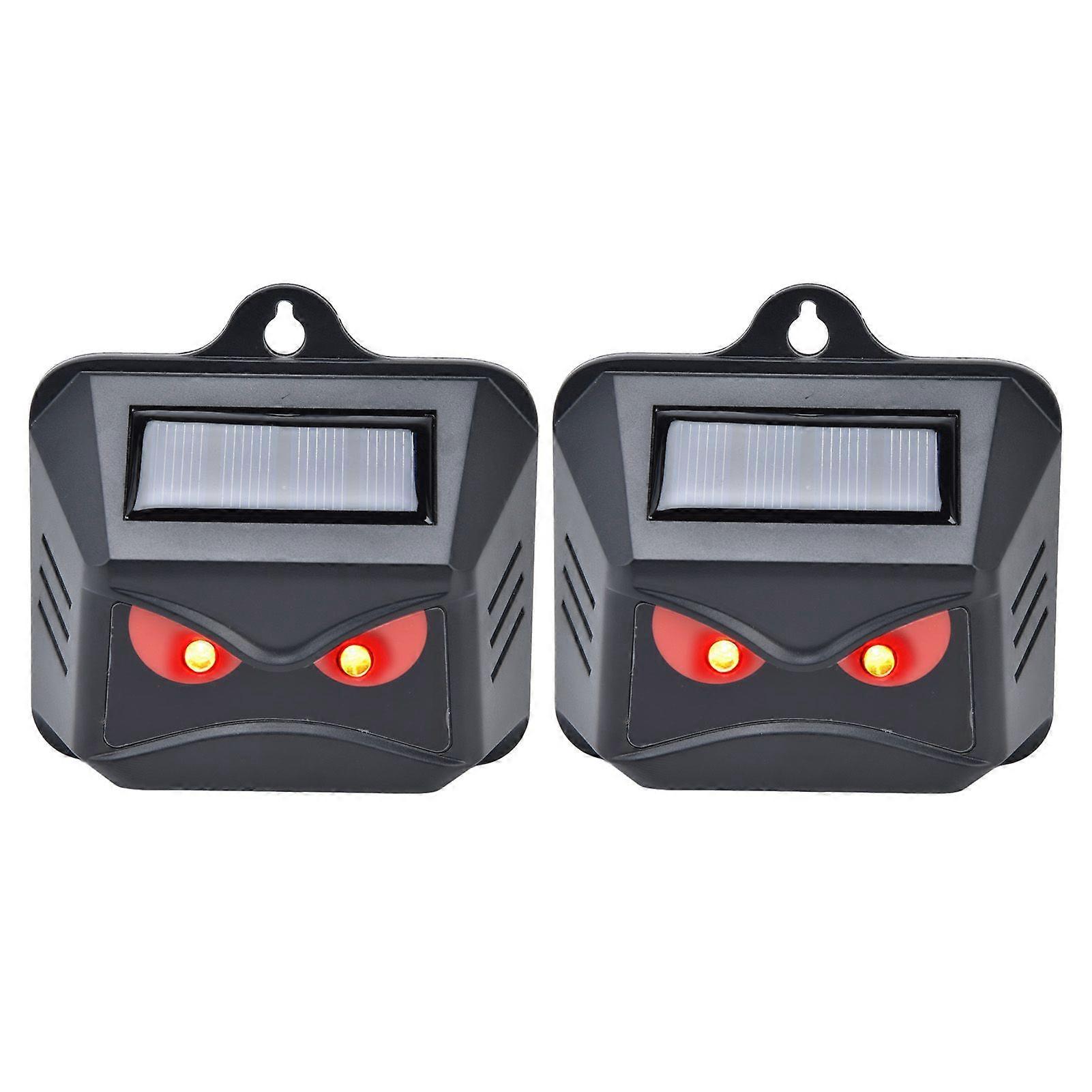2pcs Animal Repeller Red LED Strobe Lights Waterproof Design Solar Automatic Charging ABS Housing Black Deterrent Tool