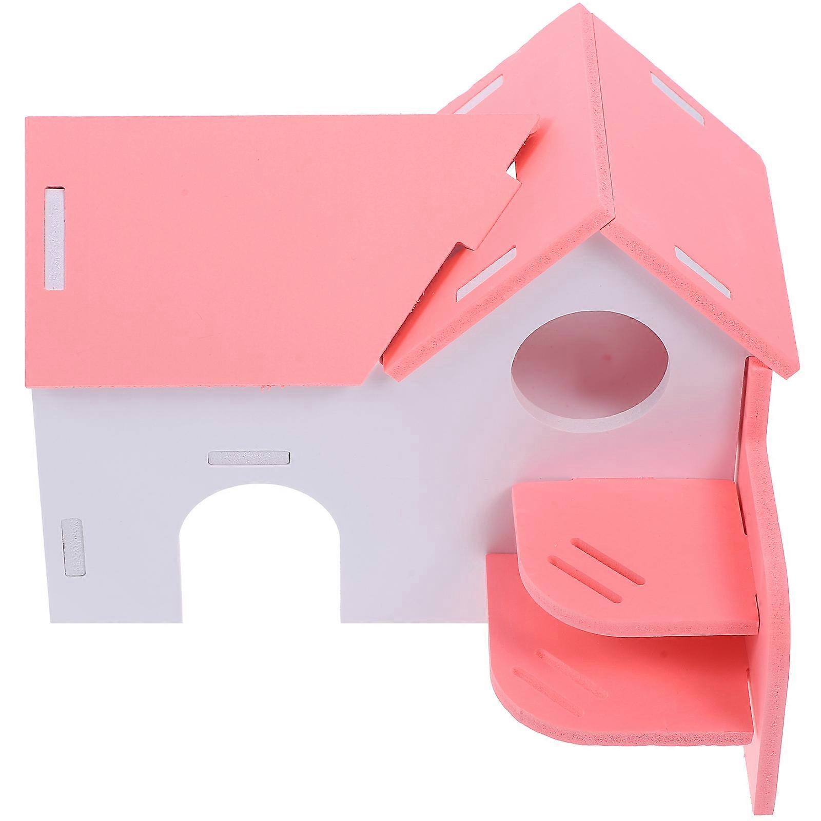Hamster Double-Deck Hideout with Ladder 4Sets PVC Pink Pet Houses