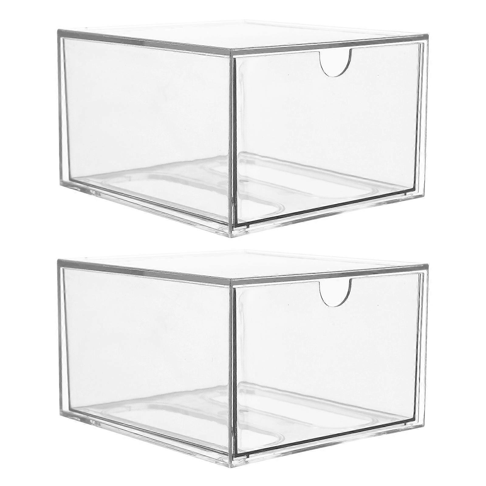 Clear Makeup Storage Drawers for Organization 2Pcs Stackable Acrylic Boxes