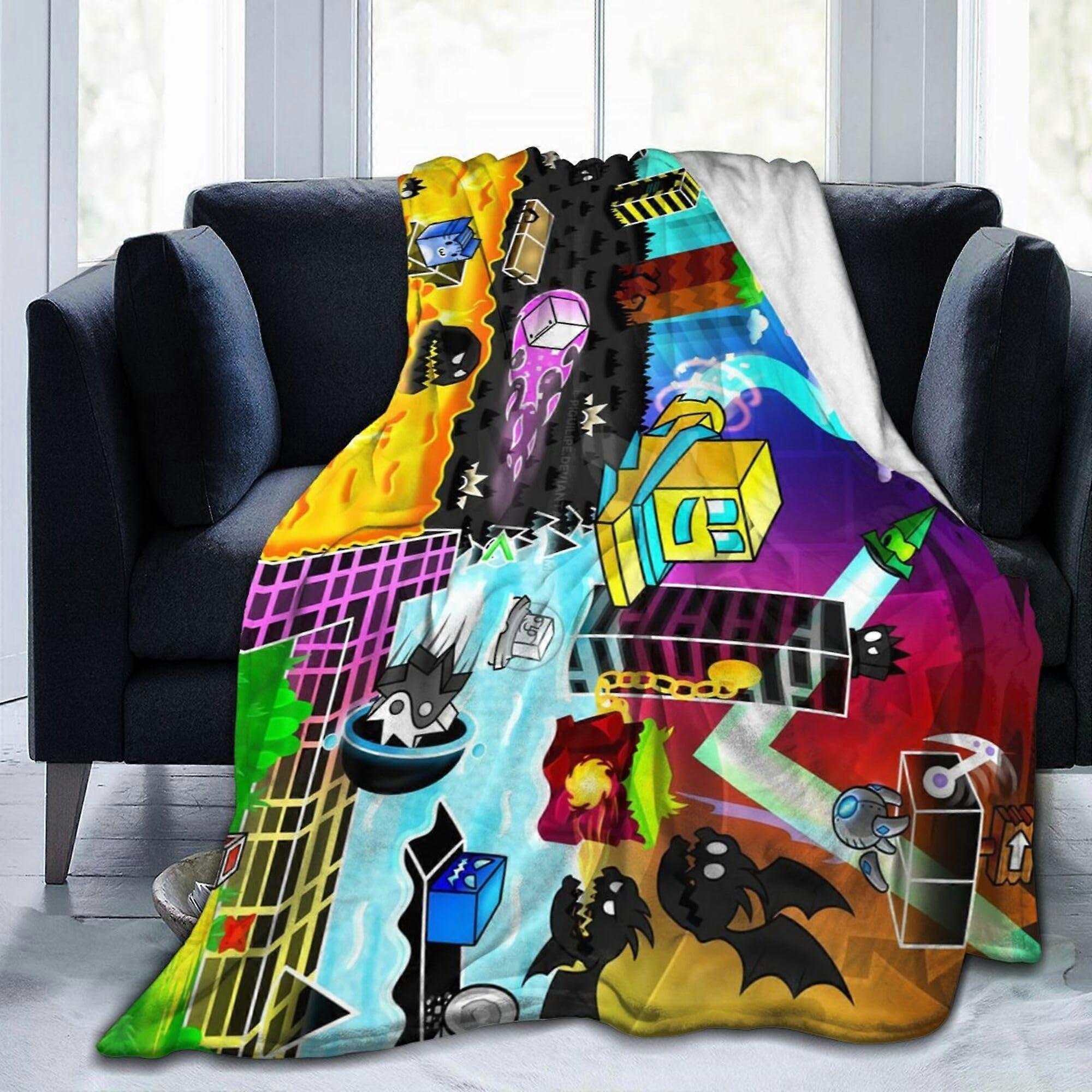 Geometry Cartoon Dash Blanket Soft Flannel Throw Blanket For Couch Sofa Bed All Seasons 50x40 Black 2 Pack