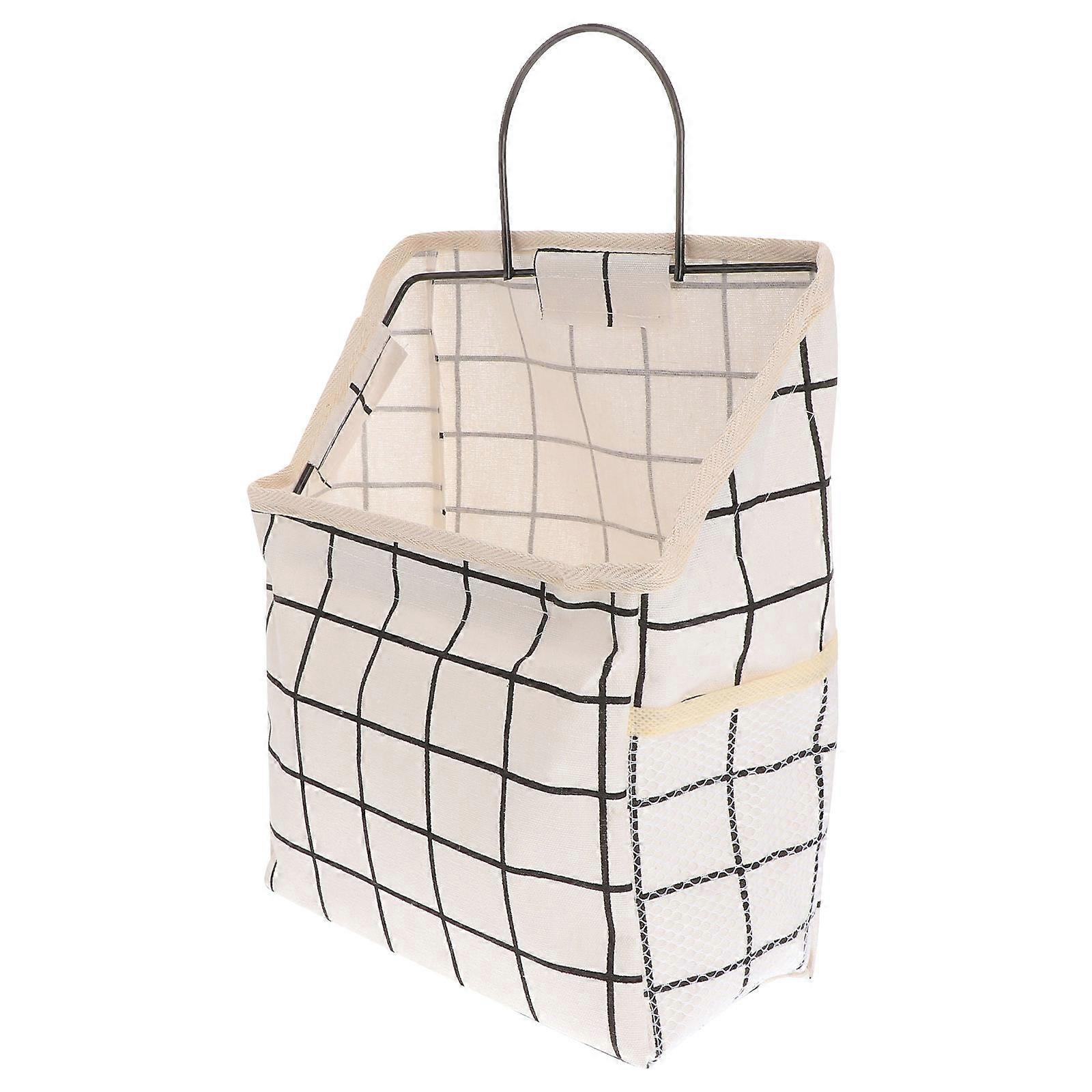 Fabric Wall Organizer Hanging Bag Simple Design Rectangular Home Use White 32x22cm Storage 1Pcs