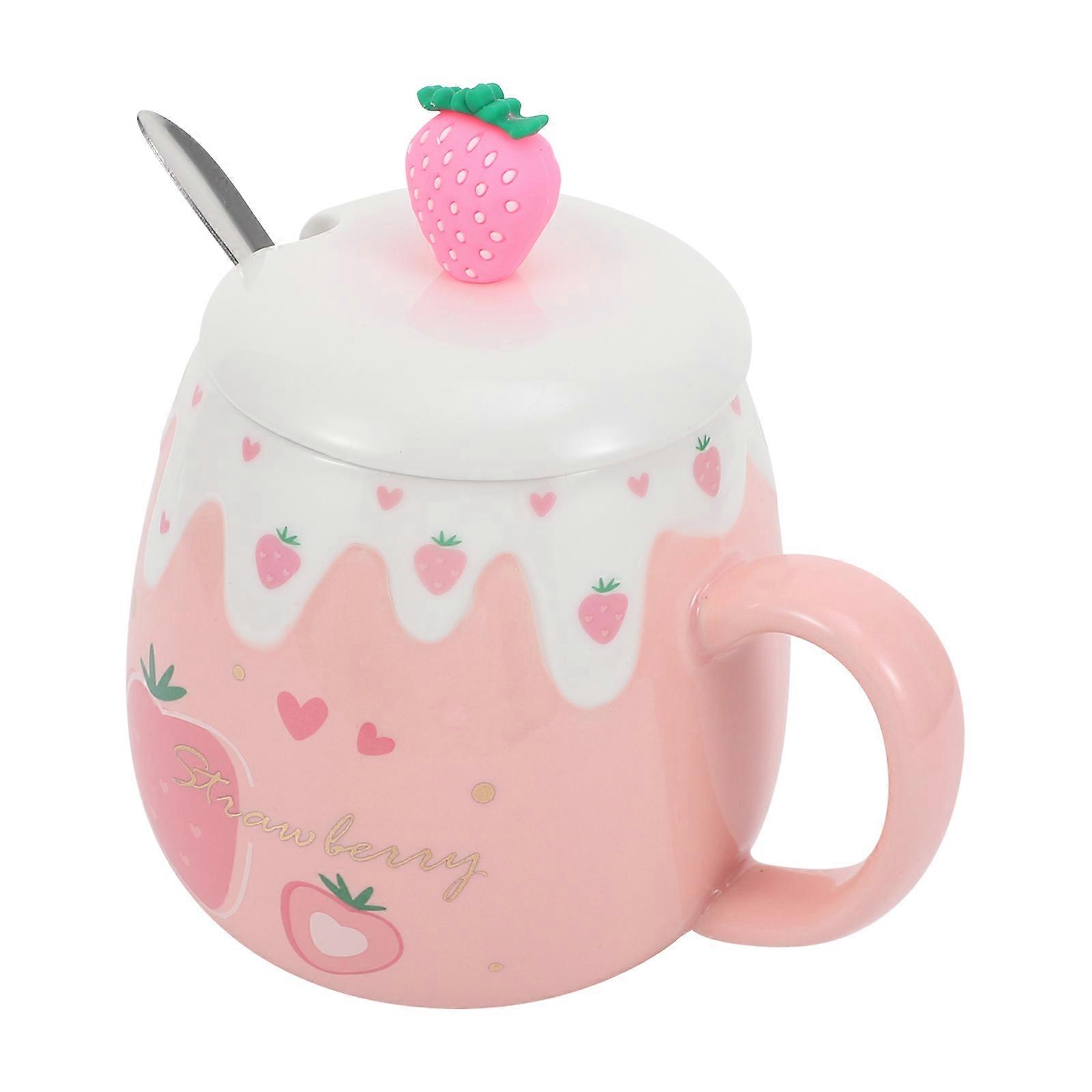 Decorative Ceramic Water Mug for Daily Use 3Sets with Lid Spoon