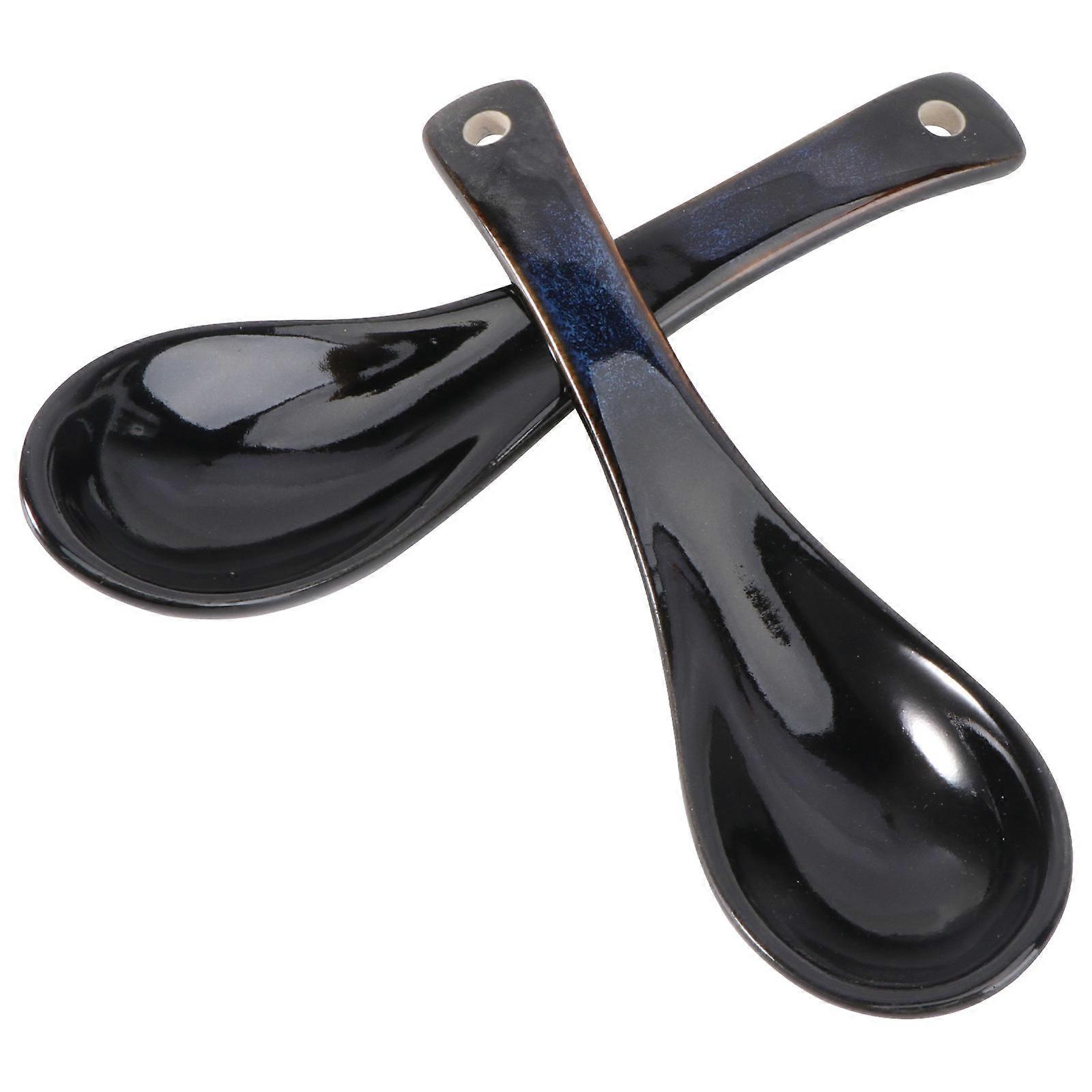 Ceramic Spoon Tableware Porridge Spoon for Restaurant 6Pcs