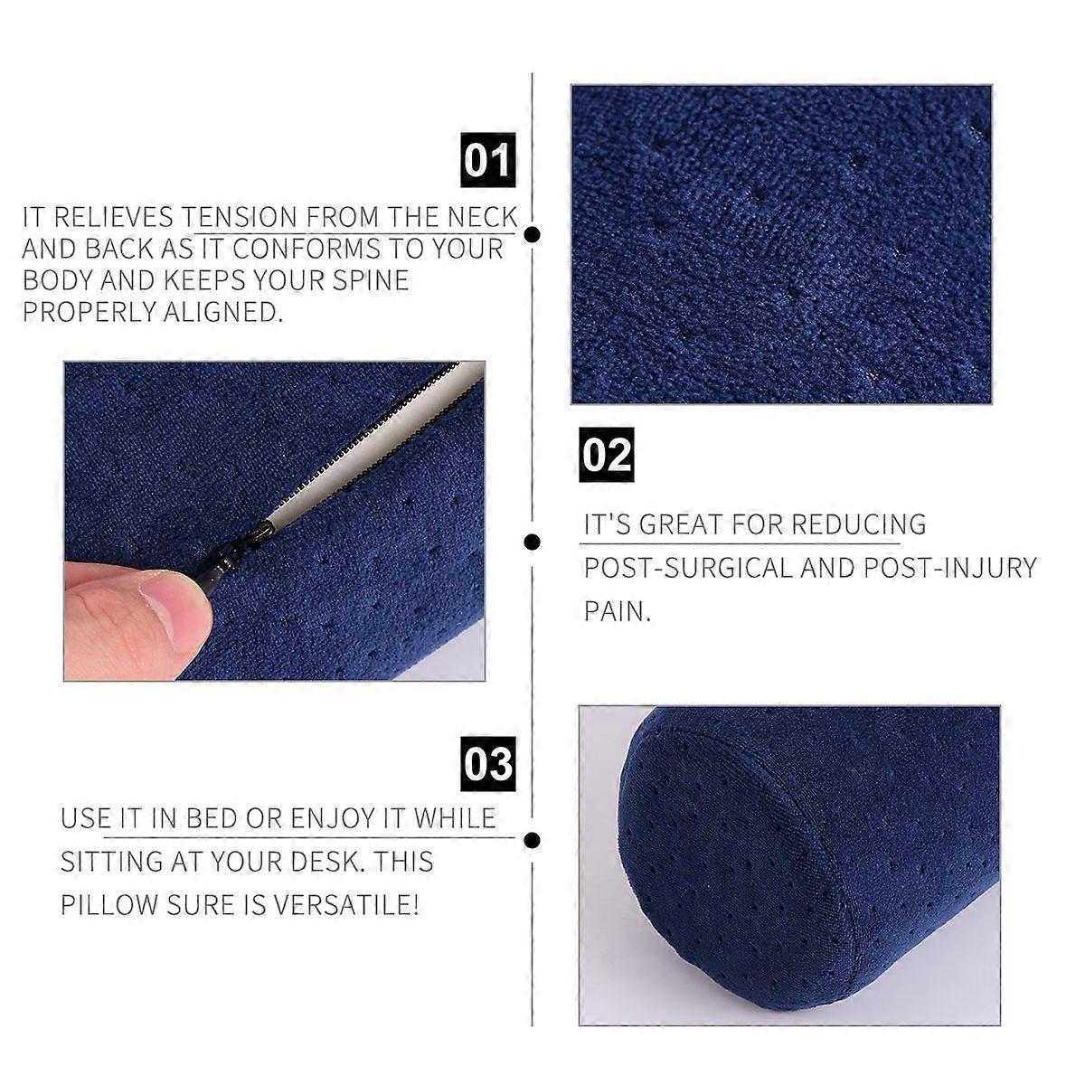 Cylindrical Neck Pillow Support for Spine Neck and Back Dark Blue Memory Foam 1Set