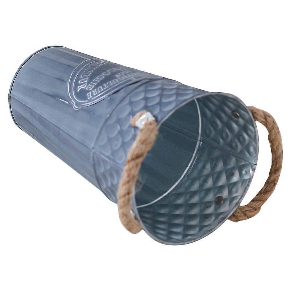 Vintage Flower Bucket Dark Blue Iron with Easy Relocation Handle for Home