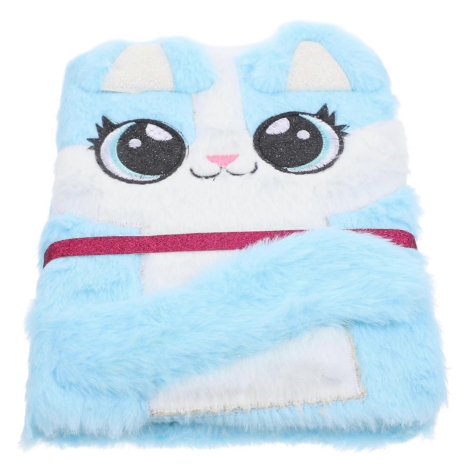Cartoon Notebook Plush Diary for Note Taking 4Pcs Blue Fluffy Cover