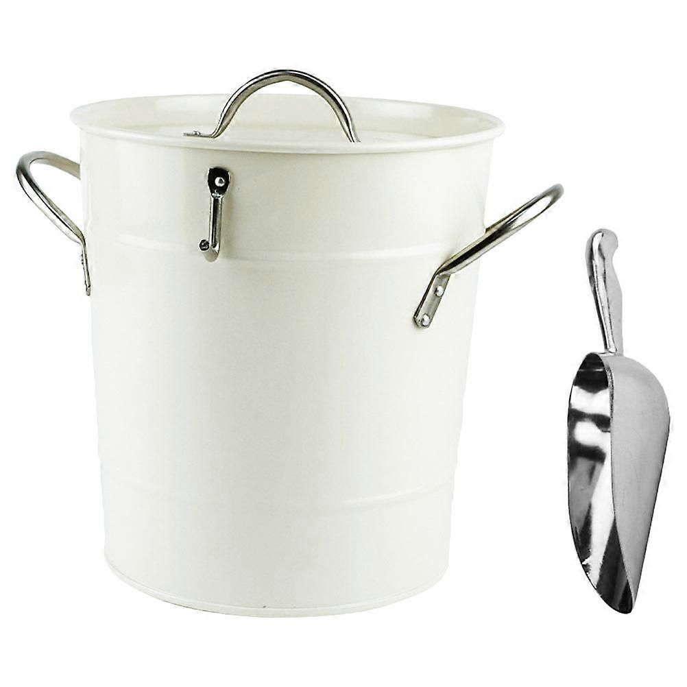 Metal Ice Cube Storage Bucket With Scoop For Hotel Bar Party Outdoor Activities White 1 Set