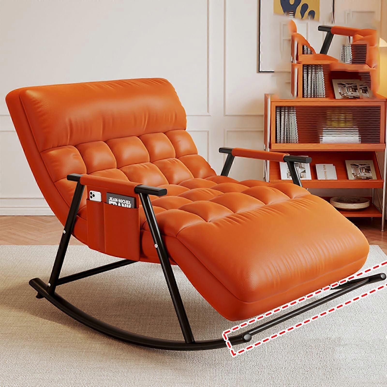 Mid Century Modern Orange Upholstered Rocking Chair Thick Padded Cushion Backrest Glider Rocker One Size