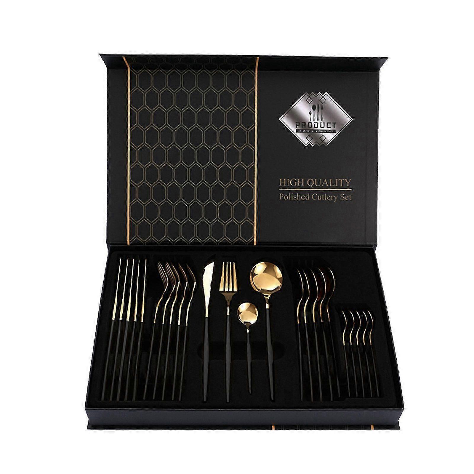 24 Pcs Gold Stainless Steel Flatware Cutlery Set Easy to Use and Clan Durable