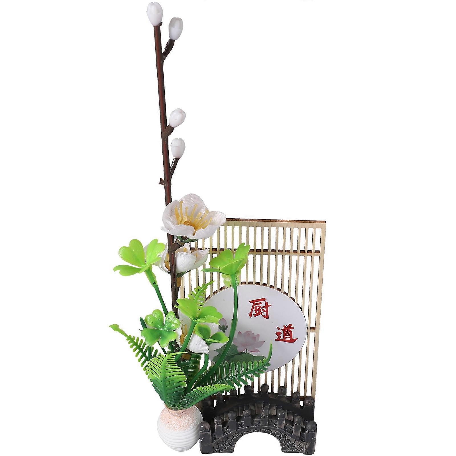 White Sushi Plate Flower Decor for Table with 3Pcs Artificial Mini Flowers