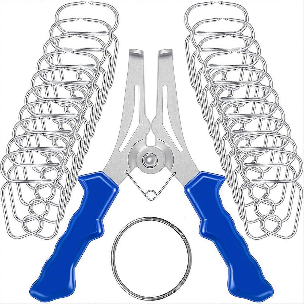 Miter Spring Clamps Pliers with 20 Miter Spring Clamps for Woodworking, Picture Frames, Wood Trim, Moldings with Ring