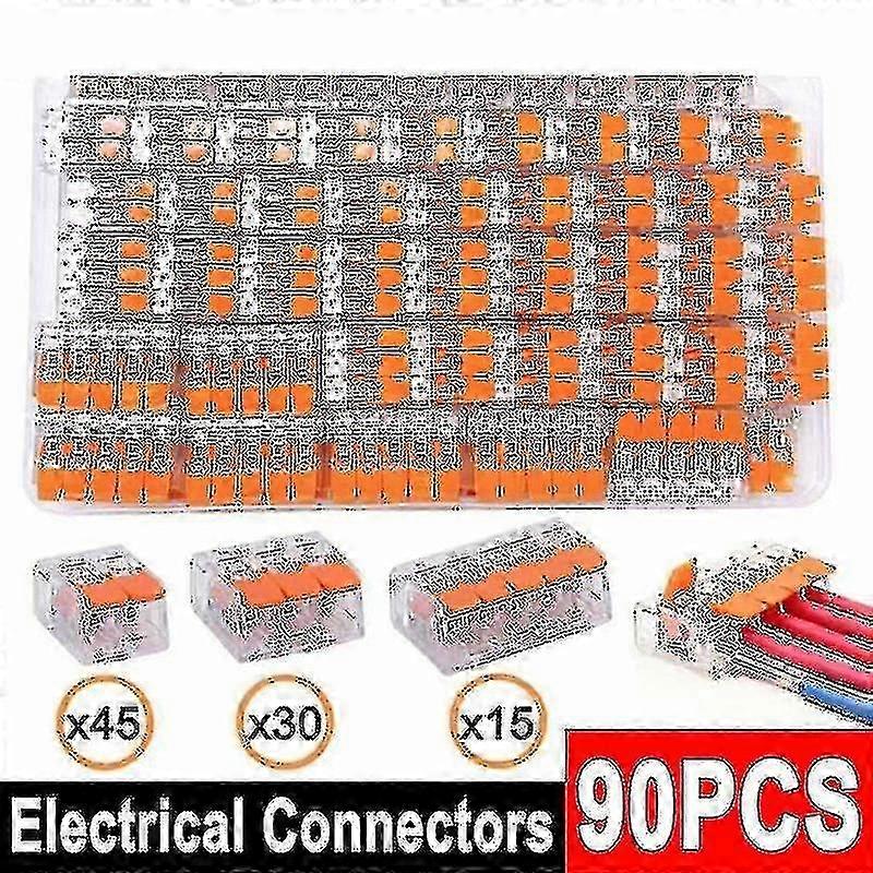 90pc For Wago 221 Electrical Connectors Wire Block Clamp Terminal Cable Reusable