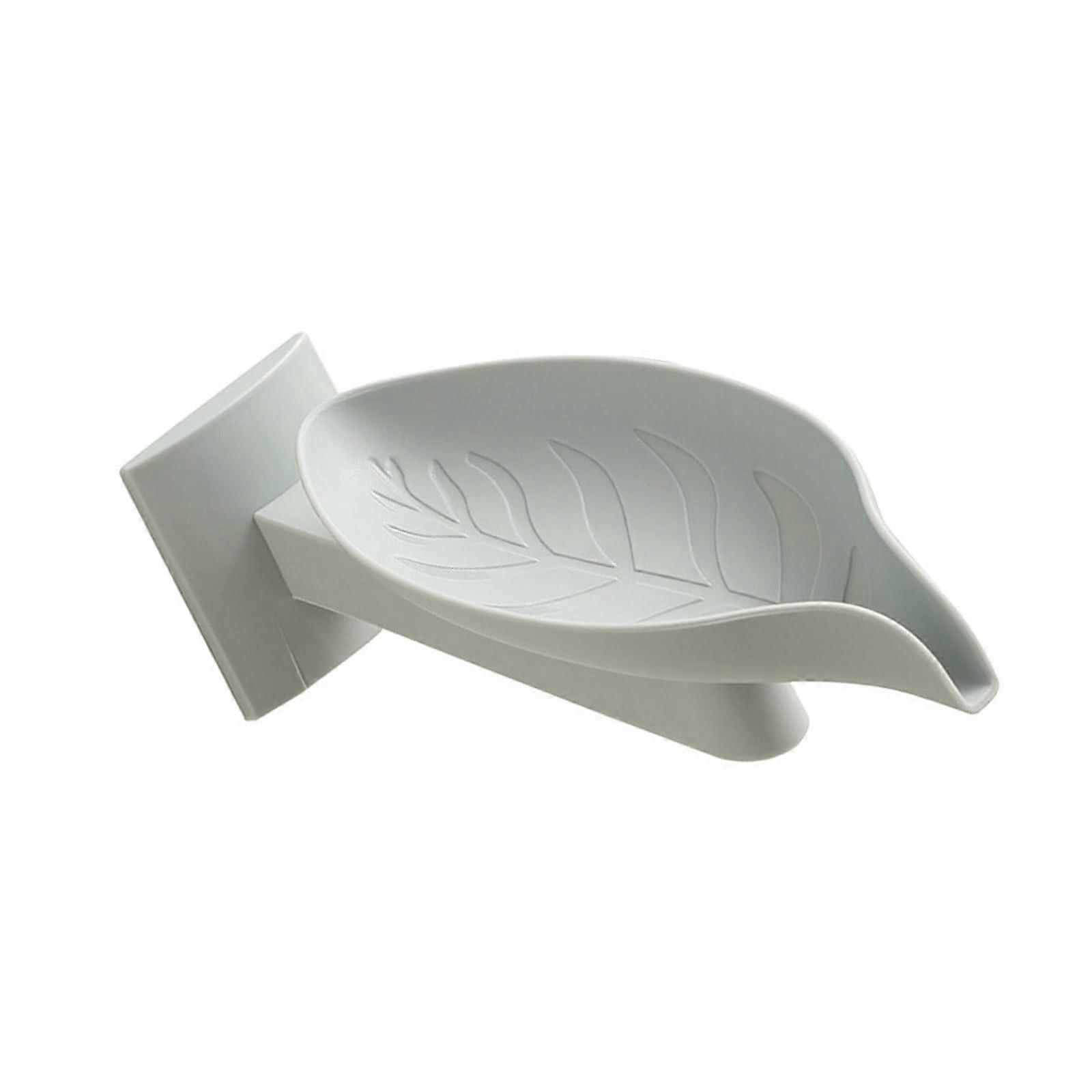 Wall Mount Soap Dish Organizer Auto Draining PP Gray Bathroom Kitchen Space Saving Holder Tray