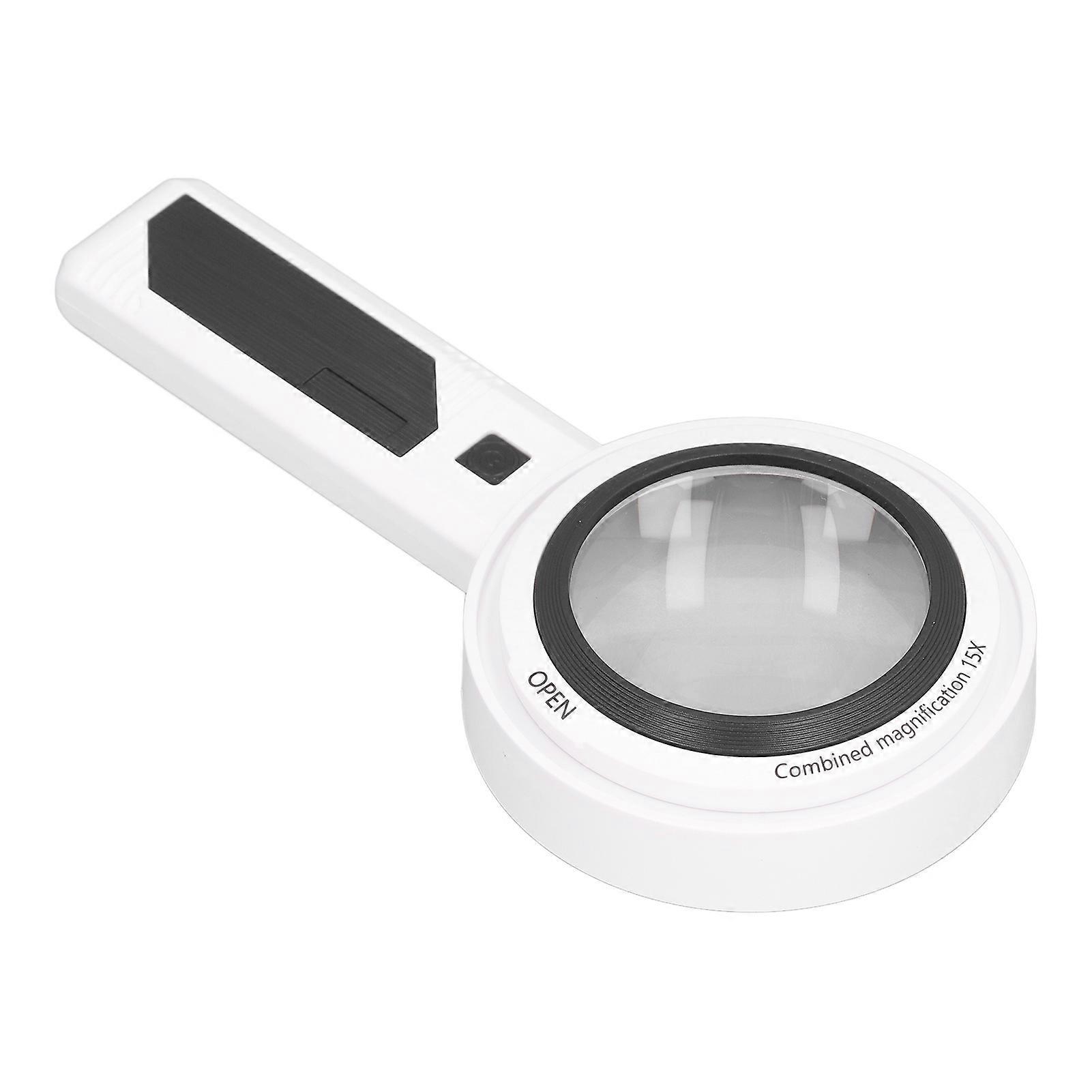 Handheld Optical Magnifying Glass 6X 4X 15X Rechargeable Magnifier with LED Lights for Books Newspapers Maps