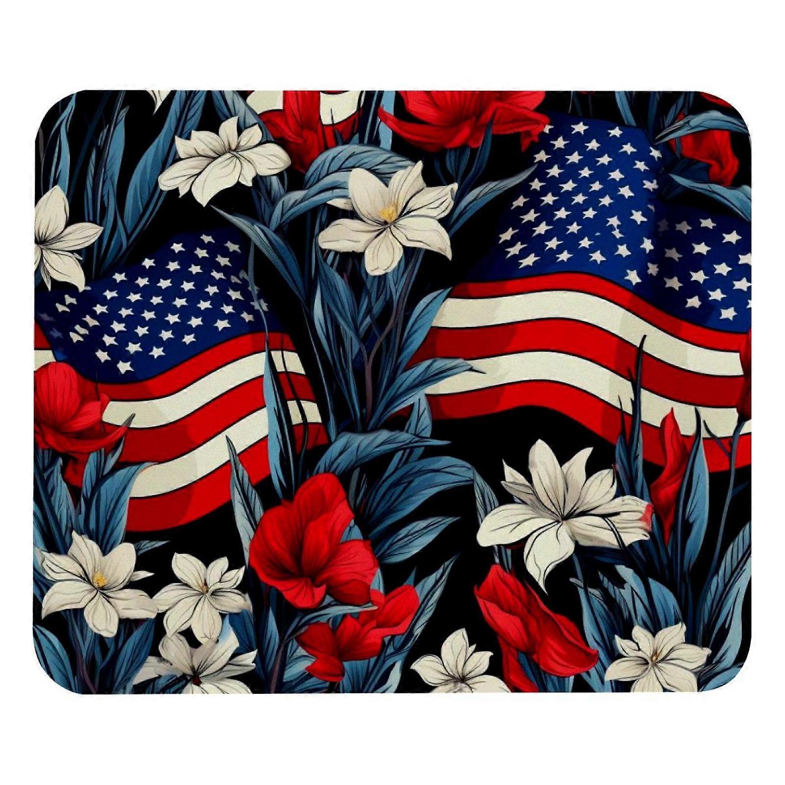American Flag Plants H Mouse Pad with Non-Slip Rubber Base, Square Design for Laptop, Writing, Gaming 8.3'' x 9.8''