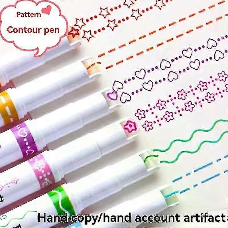 6Pcs/set Kawaii Flowers Line Shaped Highlighter Pens Roller Tip Curve Liner Marker for Writing Journaling Drawing Stationery