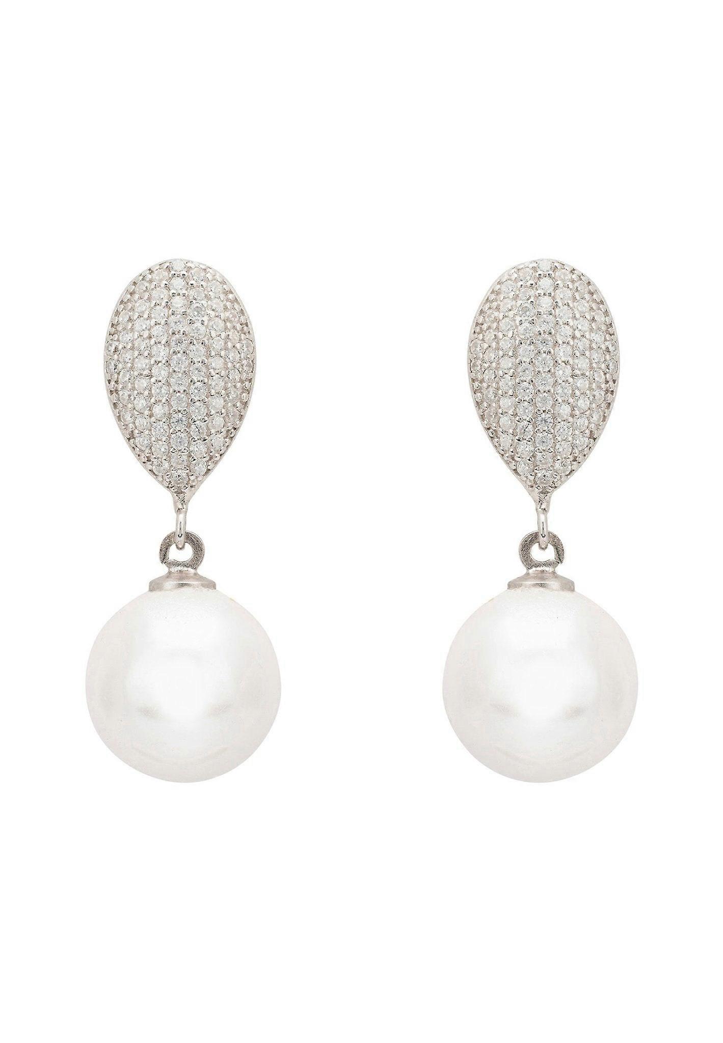 Latelita Pearl Classic 银色吊式耳环 - 3.5 厘米 x 1.5 厘米