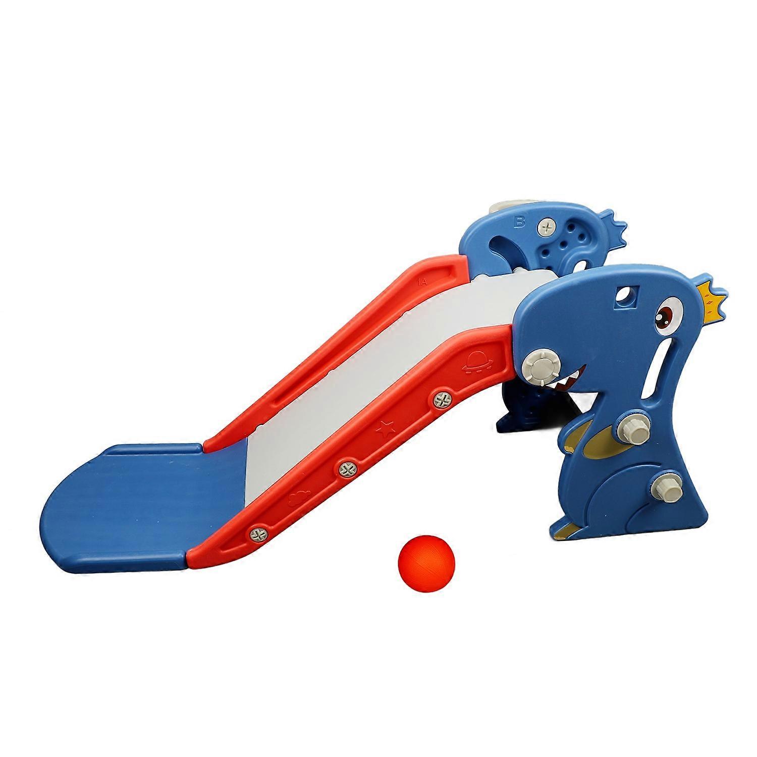 Toddler Indoor Slide for 0 To 3 Years Old Easy Assembly Dinosaur Shape Foldable Slide with Basketbal