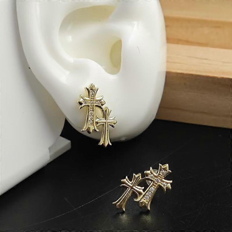 עגילי צלב כפולים מזהב לנשים וגברים עגילי צלב כפולים מצופים זהב 14 קראט עגיל אביזר קל משקל