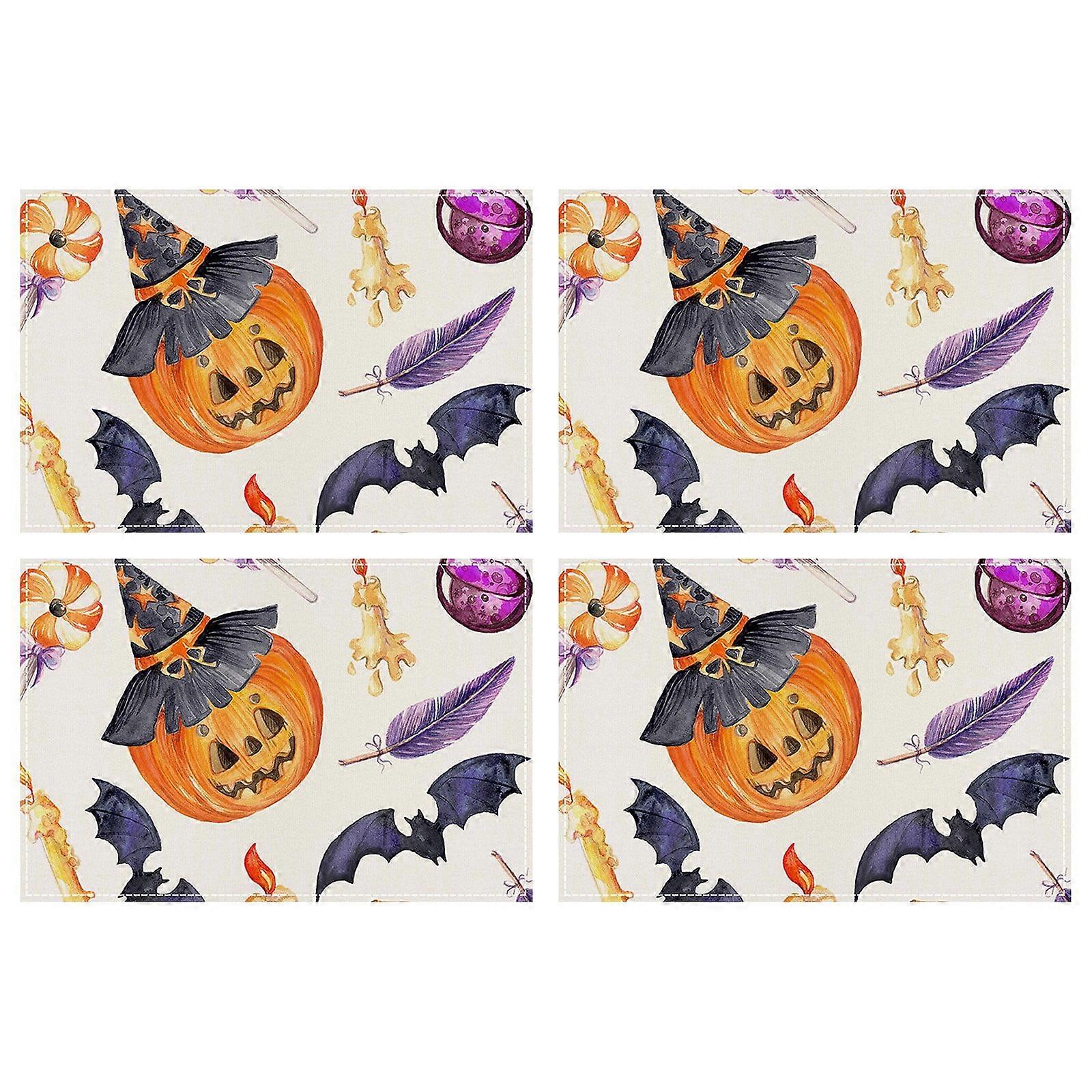 Federra Halloween Placemats Set of 4, 12x18 Inch, Funny Non-Slip Washable Linen Table Mats for Home Party, compatible with Round Table