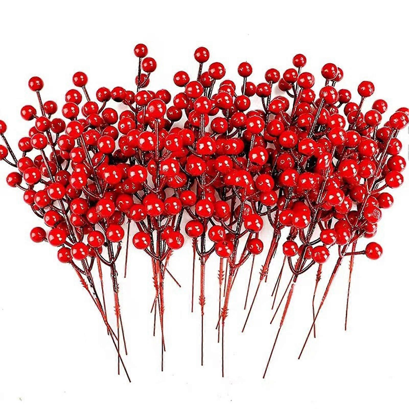 Artificial Red Berry Stems 10/30pcs Simulation Berry Reusable Realistic Bright Color Artificial Red Berry Christmas Ornament for Home