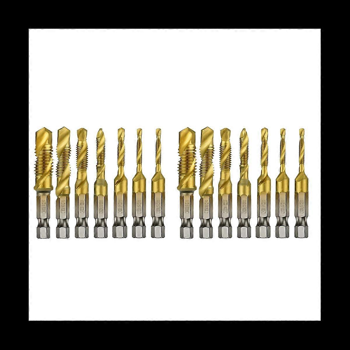 14Pcs 1/4Inch Hex Shank Titanium Combination Drill and Tap Set Metric Thread HSS M3-M10 Screw Tappin