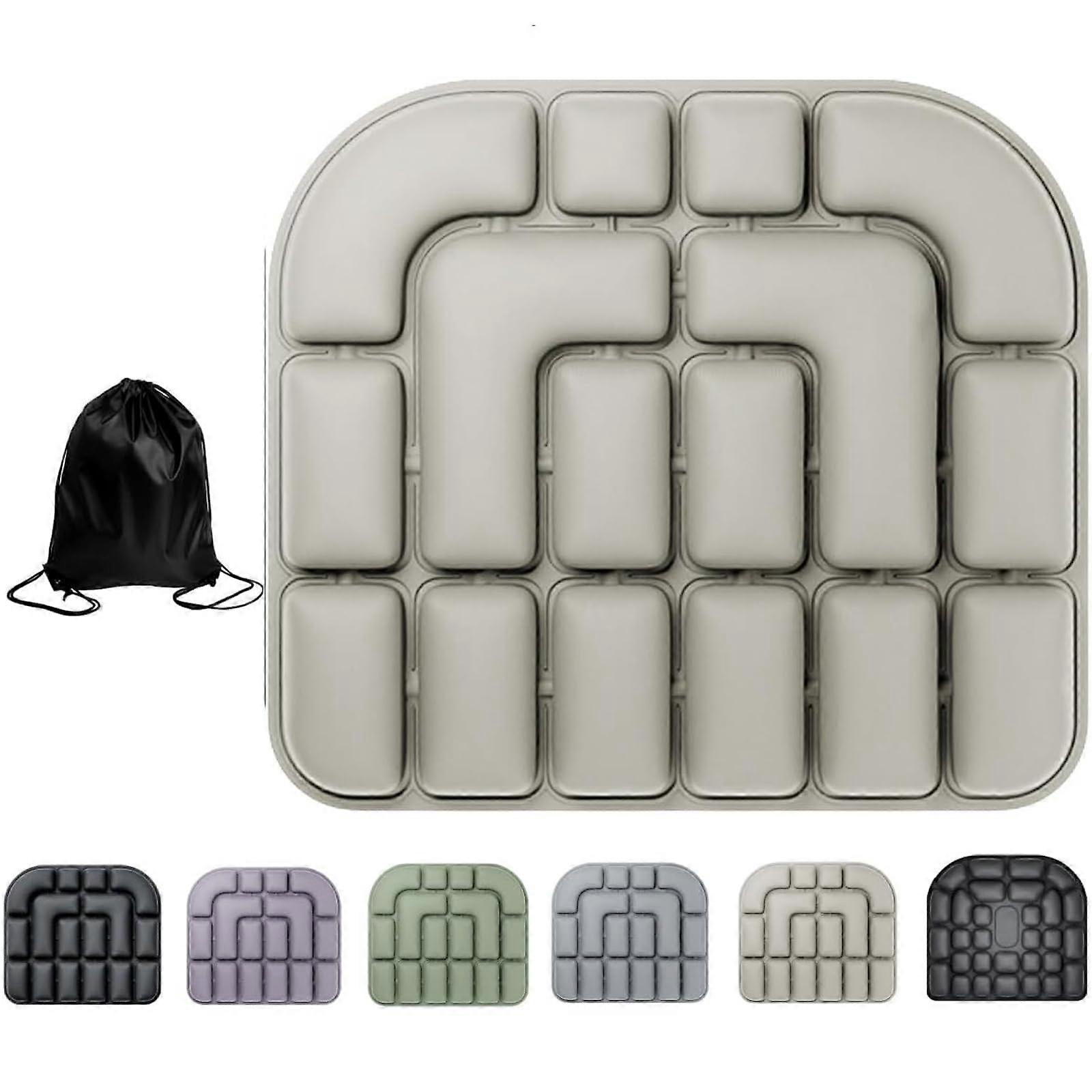 Double Layer Travel Cushion 3D Air Inflatable Seat Cushion With Storage Bag Portable Travel Cushion For Car Office Khaki
