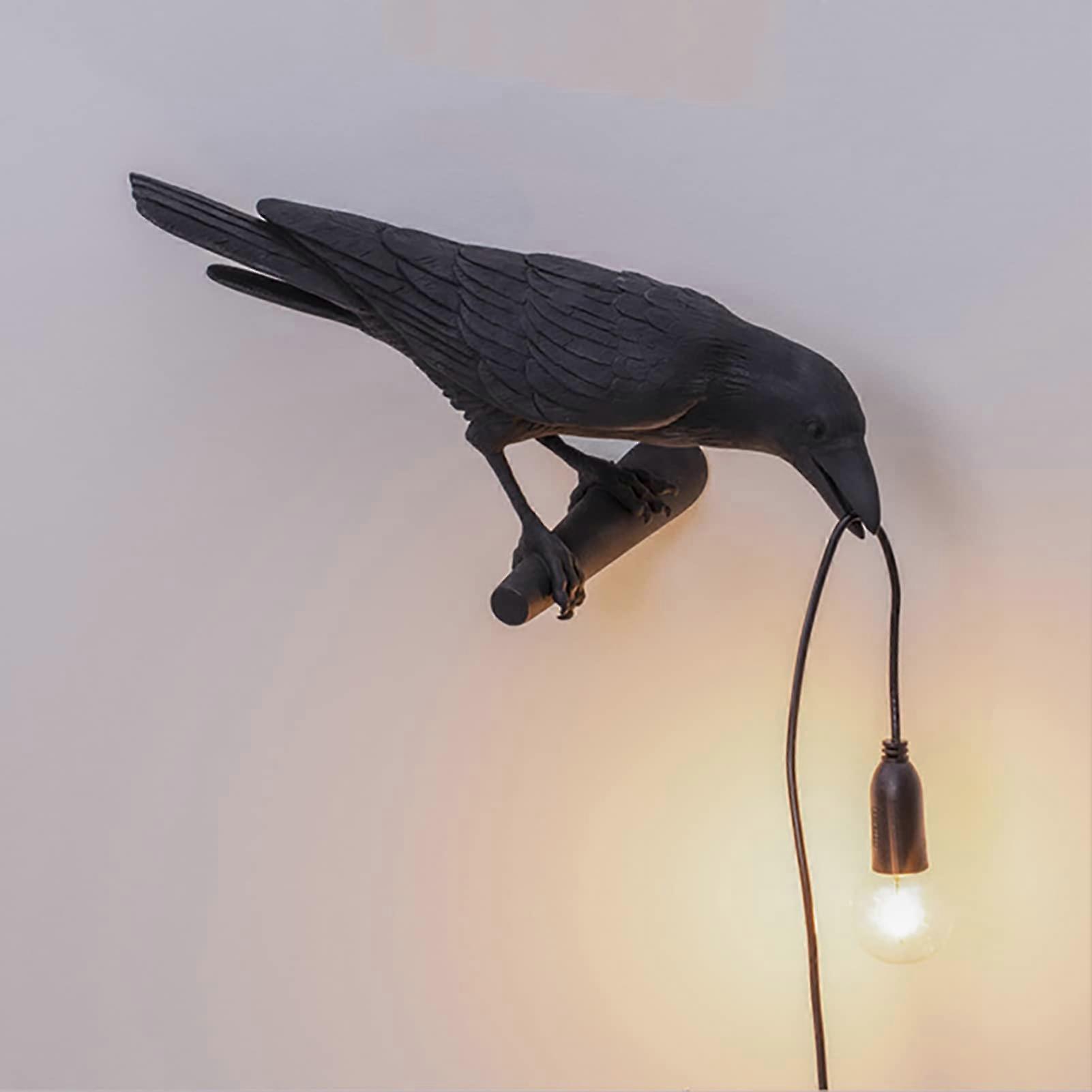 Raven Lamp Gothic Table Light with Realistic Handcrafted Resin Crow for Living Room Decor Black