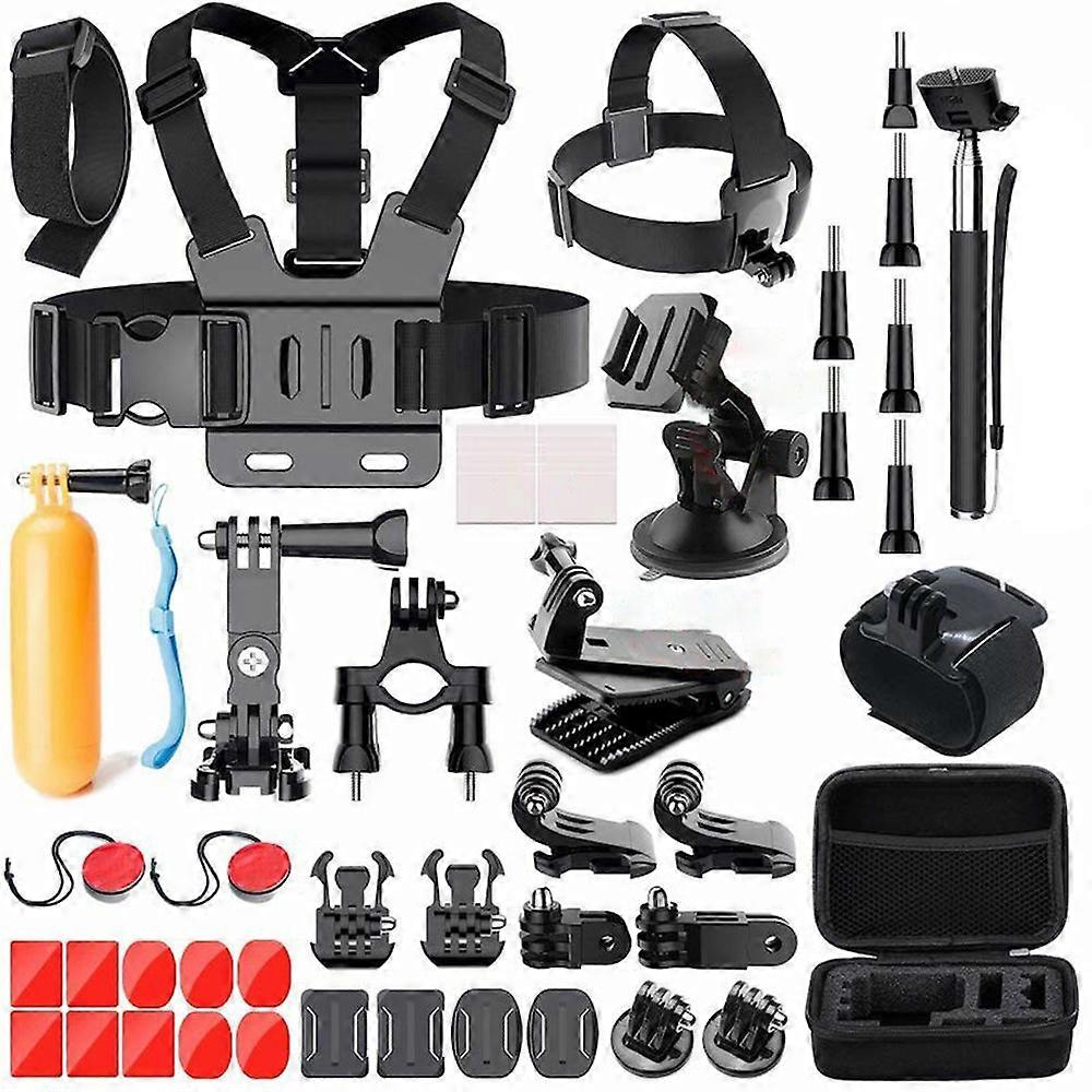 49-in-1 Universal Accessories Kit Compatible For GoPro Action Camera Parts with Camera Bag, Selfie Stick, Straps