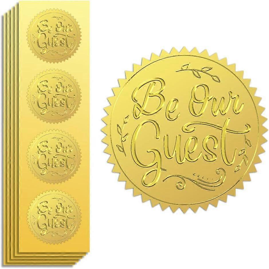 Gold Foil Sticker Seal Embossed Be Our Guest 2 Inch 100Pcs Self Adhesive Golden Around Embossing Decals for Invitation Certificate Envelope Seal Gift 