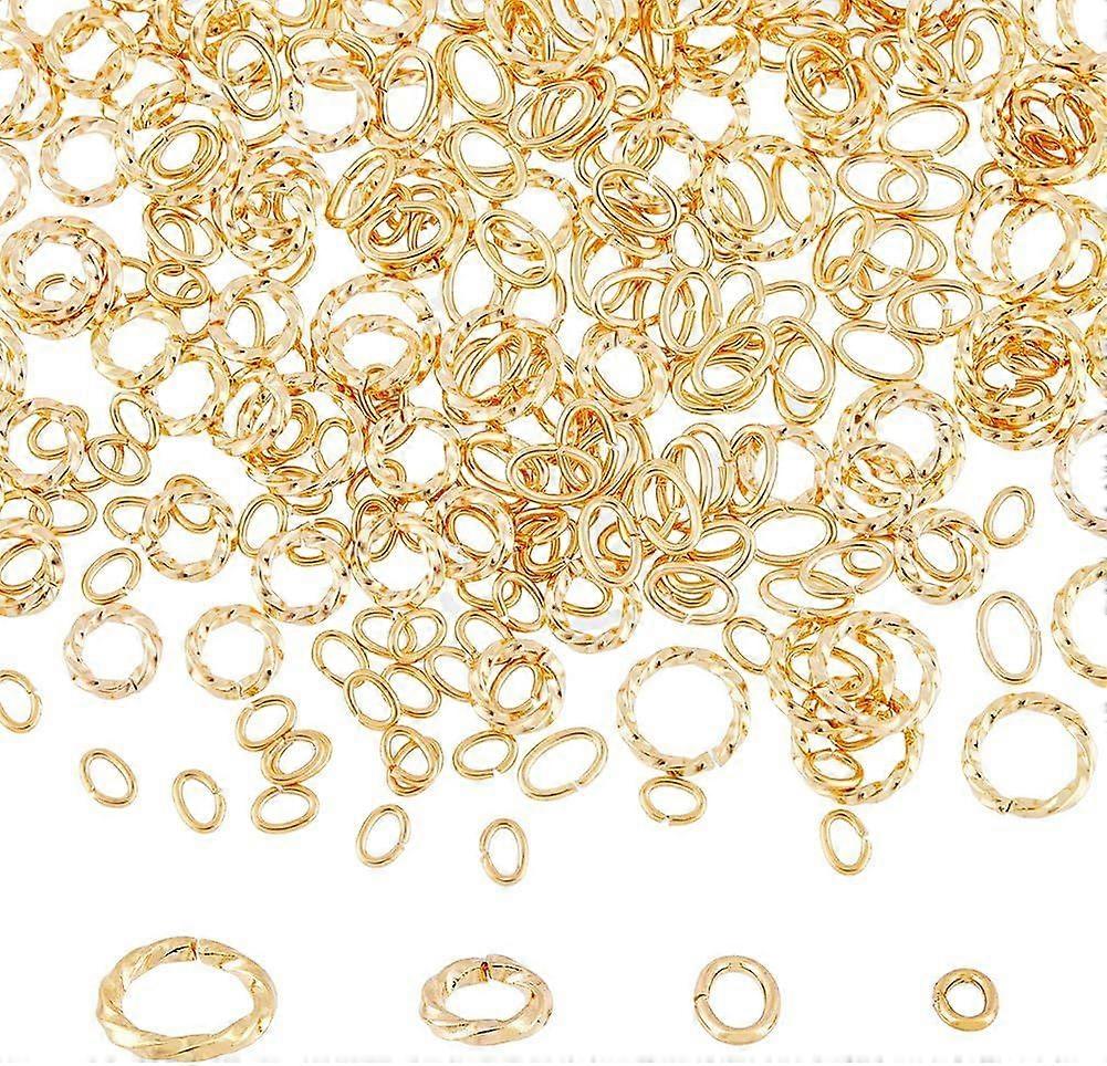 300pcs 4 Styles 18K Gold Plated Open Jump Rings O-Ring Connector Charm Round Frame Twiste Stainless Steel Separation Ring for Jewelry Making Necklaces