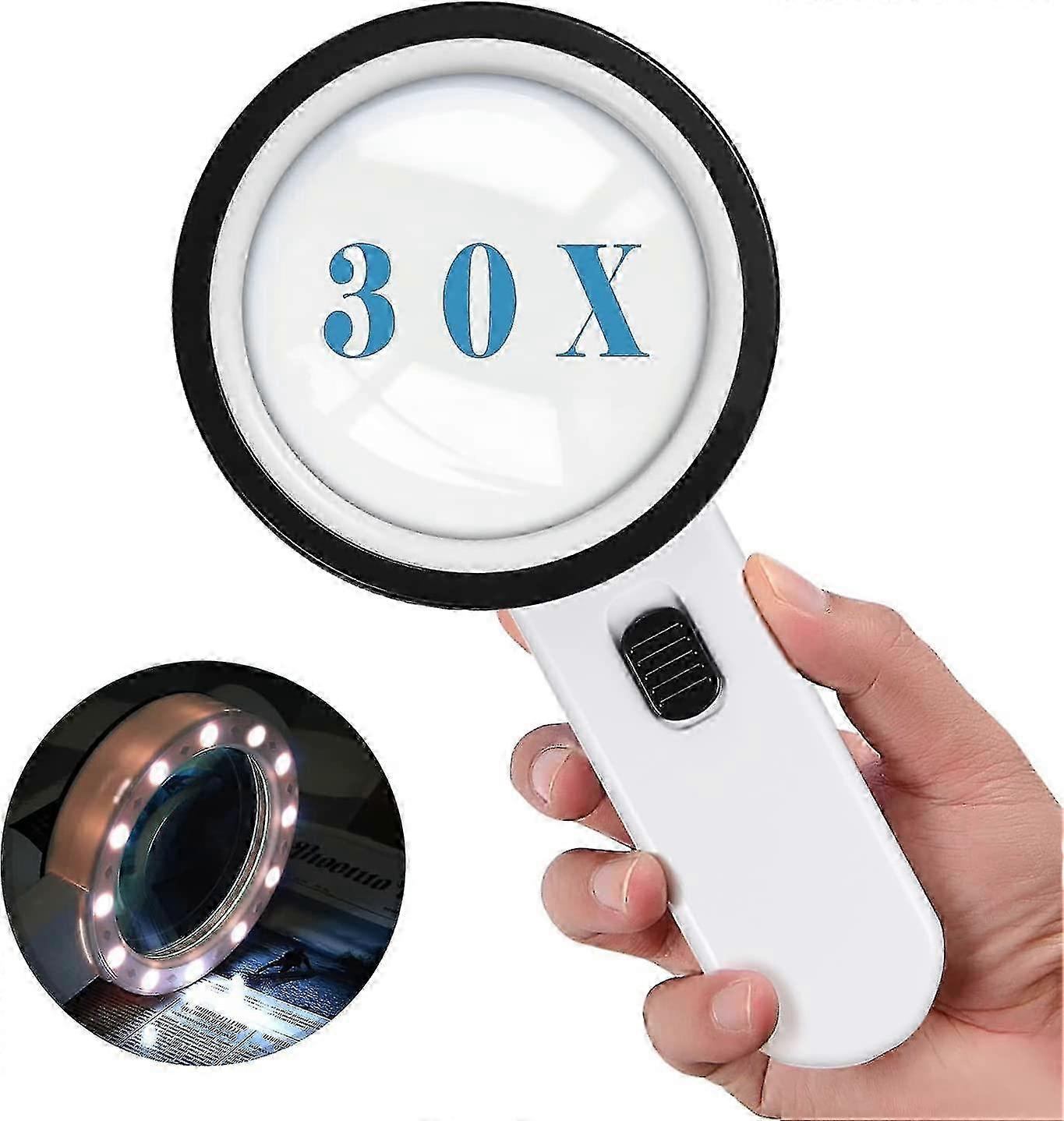 Verlicht vergrootglas, vergrootglas met licht, 30x handheld groot vergrootglas 12 led vergrootglas